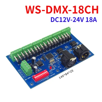 18CH DMX512 LED RGB Kontroller 18 Kanaleid 6 Rühma Dekooder Led Dimmer XRL 3P RJ45 WS-DMX-18CH jaoks RGB LED Riba Lamp DC12V-24V