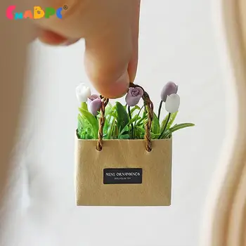 1tk Nukumaja Tarvikud Värske Kääbus Tulip Flower Arrangement Pakendid Paberist Kotti Mööbel Decor Mänguasjad Stseeni Mudel