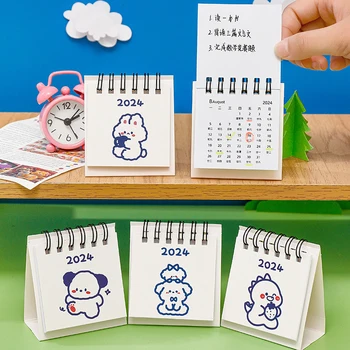 2024 Aastal Lihtne Ins Väike Laua Kalender Õpilase Töölaua Cute Cartoon Koera, Küülik Mini Märkus Memo Kalender Uuringu Office Kalender