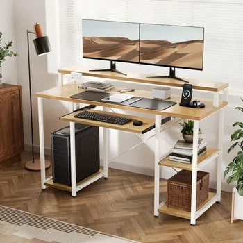 47 Tolli Home Office Desk Monitor Stand Arvuti Laud Koos Laoriiulid Tabel Pliante Tuba, Lauad, Mööbel Lugemine, Mängimine