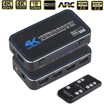 4K@60Hz 2.0 Splitter Vahetaja Box 4 in 1 Out Optilise HDR ARC Läbi Remote Audio Extractor HDMI Lüliti PS4 Pro TV