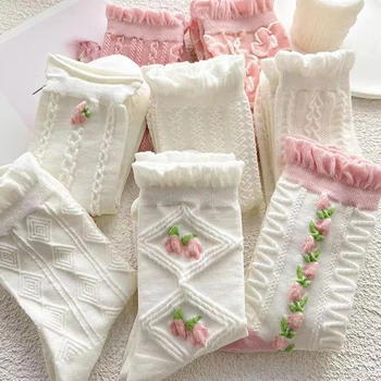 5 Tk/komplekt Valge Lilleline Keskel-toru Sokid Naiste Trendikas Jaapani Pulber Udu Värv Õpilane Loli Kevadel Õhuke Paragrahvi Sokid Uus