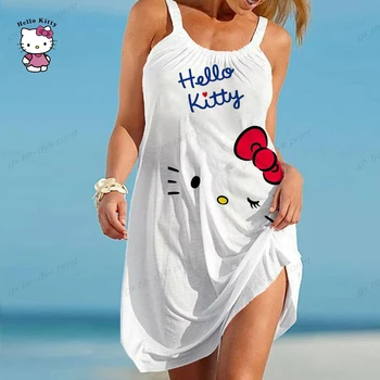 Casual Naiste Suvel Rannas Kleit 2023 Femme Seksikas Hello Kitty Prindi Lühike Boho Varrukateta Kleidid Pool Kleit vestidos de mujer