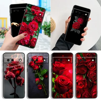 Ilusad Punased Roosid Põrutuskindel Kate Google Pixel 7 6a 6 Pro 5 4 4 A XL 5G Musta Telefoni Juhul Kest, Pehme Fundas Capa