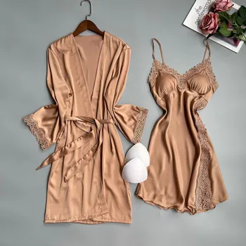 Kaks tükki Rüü Komplekt Suspender Nightdress Naiste Seksikas Hommikumantel&Nightgowns Kimono Kleit Sleepwear