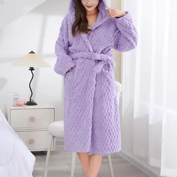 Kimono Hommikumantel Kleit Nightdress Aasta Sügisel, Talvel Soe Paks Coral Fliis Nightgowns Sleepwear Naised Mehed Pehme Lapp Rüü Kodu