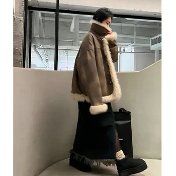 Korea Fashion Karusnaha Integreeritud Mootorratta Jakk Naiste jaoks on Sügis ja Talv Uus Maillard Lahti Faux Fur Coat Naiste Rõivad