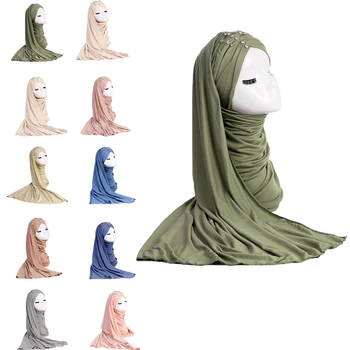 Kõrge Kvaliteediga Moslemi Hijab Värviga Turban koos Rhinestone Lace Up Hijab Naine Islam Vahetu Salli Modal Jersey Pea Sall
