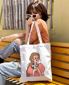 Lõuend Tassima Ostukott Mood Naiste Õlakott, Cartoon Trükkimine Õla Riie Raamat Kotid Daamid Shopper Eco Koolikotid
