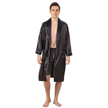 Mees Rüü Satiinist Hommikumantel Koos Lühikesed Püksid Komplekt Metall Laine Punkti Siidine Pidžaama Kimono Hommikumantel