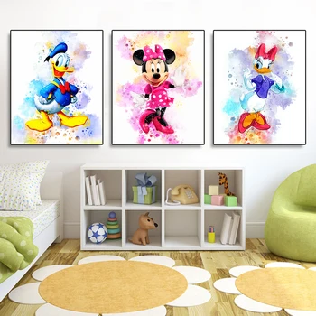 Miniso Disney Mickey Mouse Prindi Akvarell Donald Minnie Lõuend Plakatid Lastele Kingitused Tuba Kodus Seina Kaunistamiseks Maalid