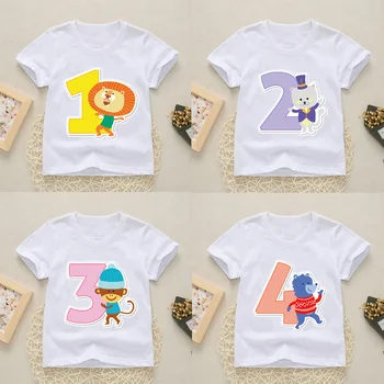 Numbrid 1-9 cartoon särk prindi laste sünnipäevaks poiss, tüdruk naljakas lõvi küülik fox T-särk laste särk