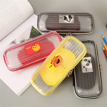 PVC plastikust pliiats juhul kooli kirjatarvete ladustamise kasti läbipaistev loomade pen kasti õpilane armas pen puhul õpilane kawaii kingitused