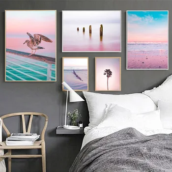 Seascape Beach Plakat Lõuendile Maali Sunrise Kookospähkli Maastiku Seina Art Plakatid Ja Pildid Põhjamaade Stiilis Pildid Elutoamööbel