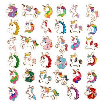 Segada Erinevate Rainbow Unicorn Ripatsid Emailiga Sulamist Võlu Jaoks Kõrvarõngad Käevõrud Ehted Teha DIY Lisaseadmete Hulgi-35Pcs/Set