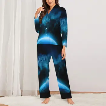 Sinine Udukogu, Galaktika Pidžaama Naiste Lahe Kosmoses Kawaii Kodu Nightwear Sügis 2 Tükki Casual Liiga Muster Pajama Komplekt