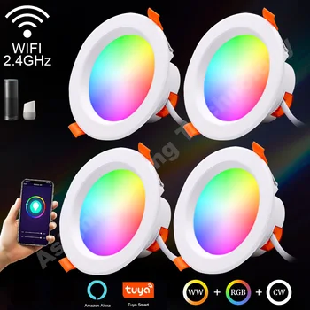 Tuya WIFI Smart LED Allvalgusti RGB+CW+CCT Juhitava Tähelepanu keskpunktis Lakke Süvistatavad Lamp 5W 7W 9W 15W APP Kaugjuhtimispult Alexa